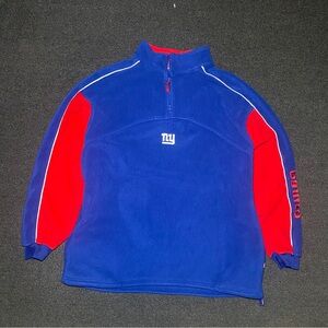 New York giants nfl football fleece half zip pull over blue and red sweater size